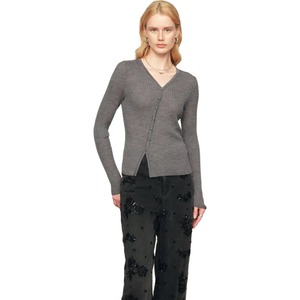 Cardigan en maille à <span class=keywords><strong>col</strong></span> en <span class=keywords><strong>V</strong></span> et manches longues pour <span class=keywords><strong>femme</strong></span>, coupe ajustée, avec fermeture boutonnée, personnalisable avec logo, vente en gros - Product Image 1
