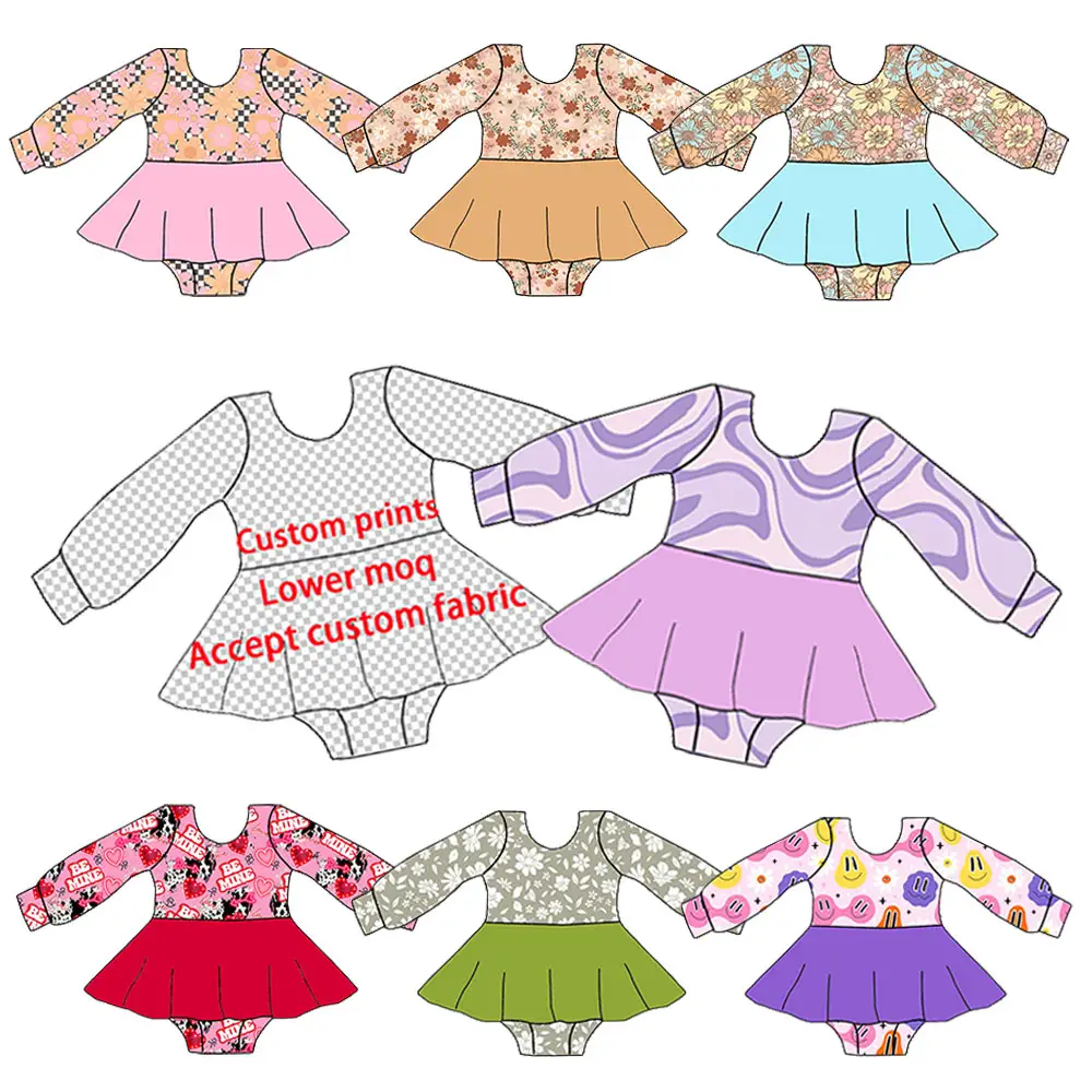 Baby Lente Populaire Stijl Op Maat Prints Boetiekkleding Baby Lange Mouw Rompertjes Rokken Comfortabele Stof Passen 0-6T