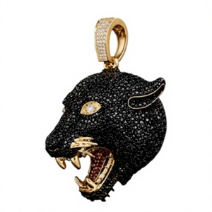 Pendentif Tête de Chat en Onyx Micro-Pavé Moissanite, Argent 925 Plaqué Rhodium, Breloque Hip Hop Sertie Griffe pour Chaînes de Fête et Bijoux - Product Image 3