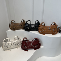 Sac à bandoulière en PU pour femme, portable, à sangle unique, fermeture éclair, design sous le bras, couleur unie