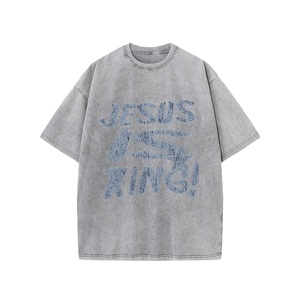 Camiseta de Hombre, Estilo Hip Hop Urbano, Lavado Ácido, Vintage, 100% Algodón, Tejido de Punto, Manga Regular, Talla Grande, Alta Calidad, Digital - Product Image 2