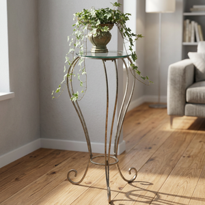 Wrought Iron Glass Top Side Table Metal Accent Stool Pedestal <b>Stand</b> for Living Room Bedroom Wedding Decor - Product Image 4