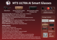 Nouvelles lunettes intelligentes MT5 ULTRA AI 2026 avec caméra 8MP, étui de chargement, appels Bluetooth, traduction IA, commande vocale et verres anti-lumière bleue