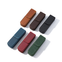 Étui à crayons en cuir pleine fleur véritable avec 2 emplacements pour stylos, en cuir Crazy Horse, pour étudiants