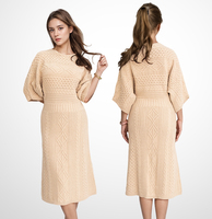100% coton coupe ajustée femmes tricoté longue robe pull chic personnalisé décontracté pull à col rond robes