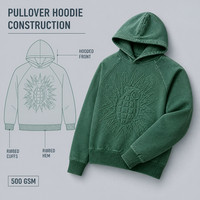 Sweat à capuche graphique gaufré RAMAX 500 GSM épais vert, pull streetwear pour homme, fabricant OEM ODM personnalisé en gros