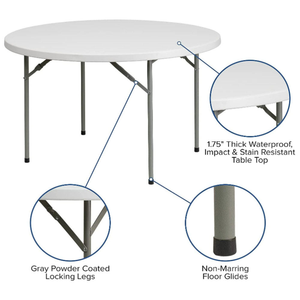 Mesa Plegable Redonda Portátil de Plástico Resistente de <span class=keywords><strong>60</strong></span> Pulgadas (152 cm) para Exteriores, Color Blanco, para Eventos y Fiestas - Product Image 2
