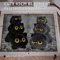 Boneka Bantal Kucing Hitam Lucu 45cm, Berbahan Plush dengan Lapisan Jala, Isi Kapas PP, Super Lembut