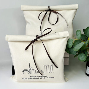 Sacs fourre-tout en coton personnalisés à bords roulés, pochettes enveloppe anti-poussière pour chaussures avec sangles, impression de logo sur rabat en coton disponible - Product Image 4