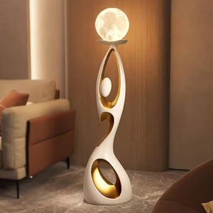 Lámpara de Pie LED Moderna con Forma de Luna, 3 Temperaturas de Color: Cálido/Frío/Lila, Ajustable, para Sala de Estar o Dormitorio - Product Image 3