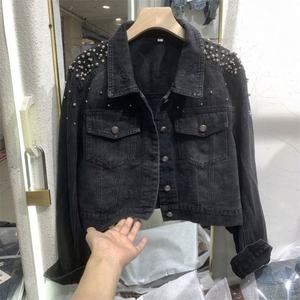 Nuevo estilo Port Style Denim para mujer Senior Nail Beaded Style para hacer Old All Over the Short Top QS1029A96 - Product Image 4