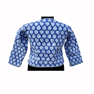 Veste courte d'hiver pour femme en coton réversible bleu imprimé indien, meilleur prix - Product Image 6