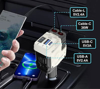 Cargador de Coche Retráctil USB C, Adaptador de Cargador de Coche 4 en 1, Cargador de Teléfono para Coche Retráctil Rápido, Compatible con iPhone 17, 16, 15