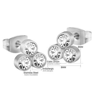 Pendientes de Acero Inoxidable con Diseño Clásico de Estrella de Tres Puntas y Cristal con Círculo de Gemas - Product Image 3