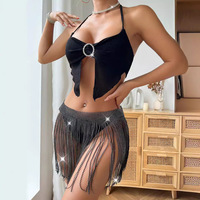 Mini-jupe sexy à sequins et franges avec ceinture pour club, bar, performance, style urbain, jupe trapèze en fibre de polyester, jupe courte