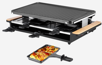8-Personen Haushalts-Raclette-Grill aus Bambus mit Antihaftbeschichtung, 1200W, Rauchfrei, Einstellbare Temperaturregelung