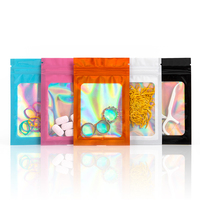 Sac de bonbons holographique laser laminé OPP Mylar plat un côté clair 3 côté joint plat pochette avec fermeture éclair sac en plastique