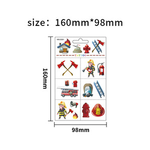 Pegatinas de tatuaje de camión de bomberos de dibujos animados para niños <span class=keywords><strong>originales</strong></span> diseño impermeable con bombero y extintor de incendios - Product Image 6