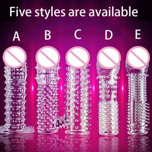 Wiederverwendbare Kondome Gerippt und Genoppt mit Verzögerungseffekt Verdickende Dornenkondome 5 Modelle Weiche Keulenform Stachelige und Noppige Kondome für Männer - Product Image 6