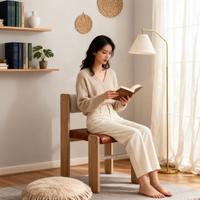 Chaise de designer nordique moderne en bois massif, chaise de salle à manger rétro avec dossier en corde et assise en cuir souple pour la maison et le café