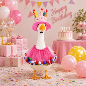 Conjunto <span class=keywords><strong>de</strong></span> <span class=keywords><strong>disfraz</strong></span> <span class=keywords><strong>de</strong></span> cumpleaños <span class=keywords><strong>de</strong></span> ganso rosa para jardín, <span class=keywords><strong>con</strong></span> sombrero <span class=keywords><strong>de</strong></span> vela <span class=keywords><strong>de</strong></span> pastel, falda tutú y pompones coloridos - Product Image 2