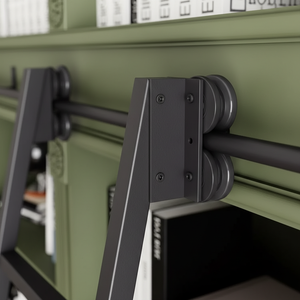 رف كتب متحرك فاخر من الفولاذ الكربوني الأسود مع نظام سكة انزلاقية صامتة وسلسة، طقم أدوات سلم انزلاقي للبيع بالجملة - Product Image 3