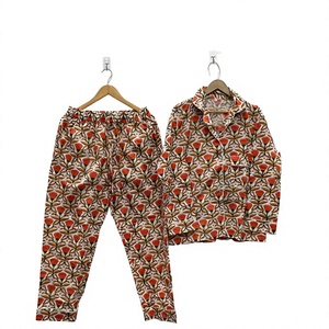 Pijamas de Algodón Estampado de 2 Piezas para Mujer, Manga Larga, Cuello Camisero, Estampado Floral, Ropa de Dormir Informal para Primavera - Product Image 1