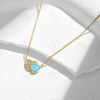 Collier en opale avec pendentif double cœur pavé de zircone cubique plaqué or 14 carats en argent sterling 925, bijoux Peishang Gemstone