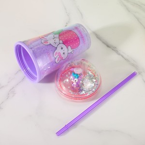 Kawaii 450ml Strawberry Bunny Bear Cartoon <b>Plastic</b> <b>Straw</b> Tumbler with Silver Glitter Dome Lid Double Wall Clear Icy Cup for Girl - Product Image 6