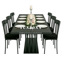 Tables de réception rectangulaires modernes en MDF avec plateau en acier inoxydable noir pour hôtels, banquets, mariages et événements en plein air