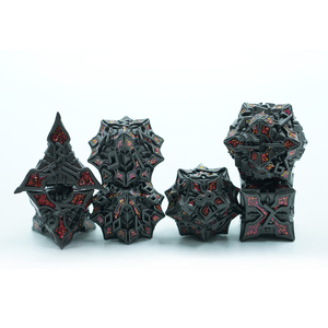 Dados negros de nuevo diseño DND poliédrico TRPG coloreado multicolor personalizado 7PCS por juego dados de metal con mica roja - Product Image 1