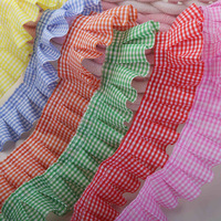 Ruban en polyester à carreaux classiques de 4 cm (1,6 po) avec volants et franges, bordure décorative pour robes, vêtements, couture et bricolage