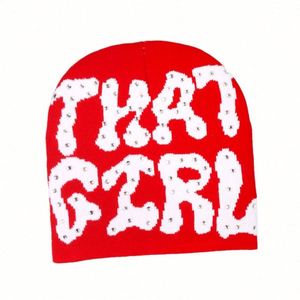 Bonnet en tricot jacquard automne-hiver avec lettres en strass, tendance, pour hommes et femmes, toutes occasions, avec strass - Product Image 5