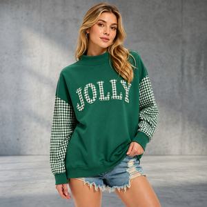 New Custom <b>Women</b> Oversize Mockneck <b>Sweatshirt</b> with Gingham Long Sleeves Breathable <b>Lightweight</b> Vintage Gothic Autumn Winter Tops - Product Image 2