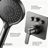 Ensemble de douche encastré 2 fonctions en laiton massif gris anthracite pour projets hôteliers et commerciaux – Mitigeur de douche mural en gros