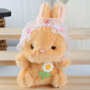 Nhồi bông thỏ động vật sang trọng Bunny Keychain vườn ren headscarf tai dài peluches plushie đồ chơi Bunny Thỏ dây đeo chìa khóa - Product Image 6
