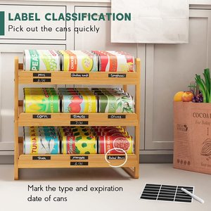 Bamboo Can Rack Organizer 3 Tier Stackable Can <b>Storage</b> Rack with Label Sticker Marker Pen Organizer <b>for</b> <b>Kitchen</b> Cabinet Pantry - Product Image 6