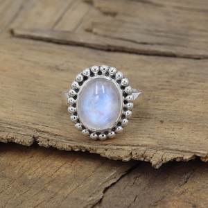 Rainbow Moonstone <b>Ring</b> Bezel Set Sterling Silver <b>Statement</b> Gemstone <b>Ring</b> Perfect June Birthstone Gift <b>for</b> <b>Women</b> Wedding Party - Product Image 3