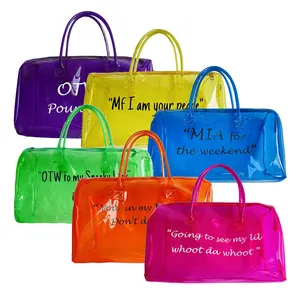 Wholesale Custom Transparent Colorful Overnight Duffel Travel Bag Durable Waterproof Pink PVC Duffle Travel Bags