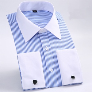 Camicie da uomo in smoking largo con polsino francese in forma regolare di lusso a righe a maniche lunghe da lavoro gemelli <span class=keywords><strong>camicia</strong></span> sociale - Product Image 4
