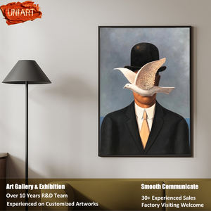 UNIART puro dadaismo fatto a mano moderna pittura a olio in acrilico opera d'arte colomba bianca e uomo vestito dipinto a mano pittura a olio verticale - Product Image 5