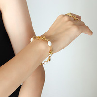 Collar de Cadena de Perlas de Agua Dulce Elegante Chapado en Oro y Acero de Titanio Estilo Francés, Pulsera de Joyería de Moda con Eslabones de Cadena
