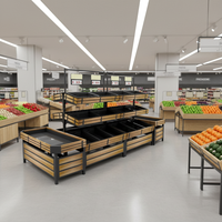 Op maat gemaakte multifunctionele supermarkt rek voor vers fruit en groenten, hout & metaal, eenvoudige installatie, vrijstaand