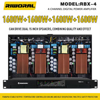 Amplificateur de puissance professionnel Riworal RBX4 1600W 4 canaux en métal 1U pour enceintes de 8/10/12/15 pouces, système audio classe D