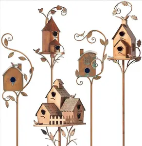 Sıcak satış metal süsler sanat birdhouse bahçe açık hava süslemeleri yaz dekor