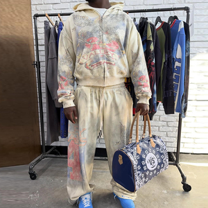 Huili Trọng Lượng Nặng Cotton Cổ Điển Rửa Hai Mảnh Bộ Đồ Thể Thao Tùy Chỉnh Màn Hình In Người Đàn Ông Đồ Họa Áo Và Quần Bó Sát Bộ - Product Image 4