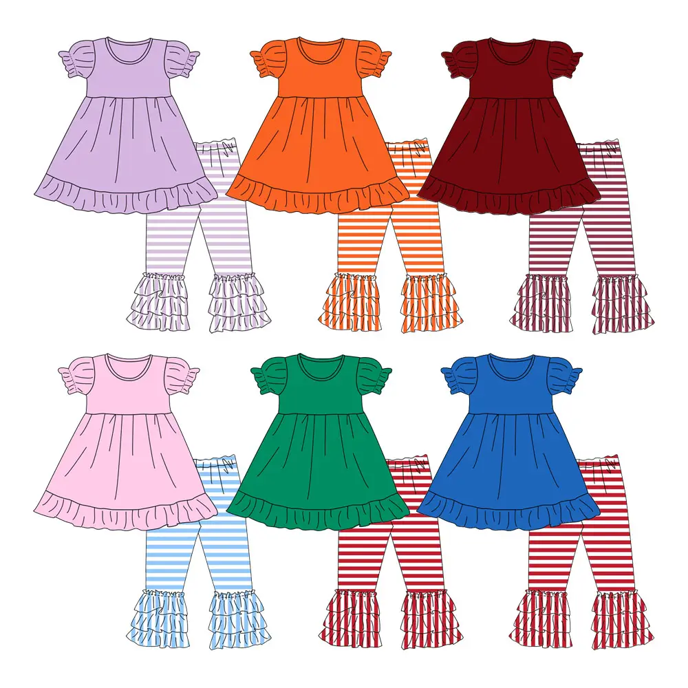 مجموعات ملابس بناتية للأطفال مجموعات ملابس للأطفال فساتين مكشكشة بناتي مخططة