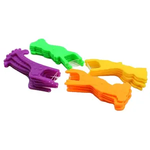 New Plastic Anti Slip Handle Floss Animal Dog Bear Giraffe Cola Shape Colored Kids Cute Dental Floss Picks Flossers With Flavor