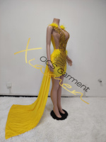 Ocstrade Pronto per la Spedizione - Contattare Prima dell'Ordine, Abiti da Compleanno con Glitter Dorato e Strass, Vestito Mini Sexy con Piume per Club