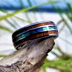 Vòng 8mm Hawaii Koa gỗ bào ngư vỏ <span class=keywords><strong>Inlay</strong></span> người đàn ông ban nhạc USA nóng bán <span class=keywords><strong>tungsten</strong></span> carbide Vòng - Product Image 5